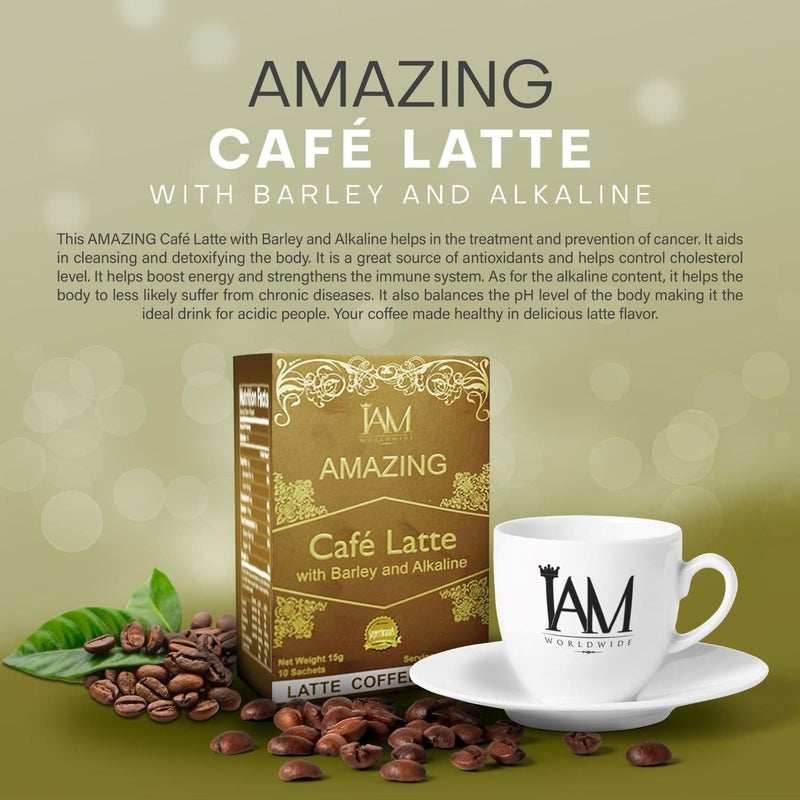 IAM WORLDWIDE Amazing Café Latte with Barley & Alkaline - 10 Sachets - Image 2